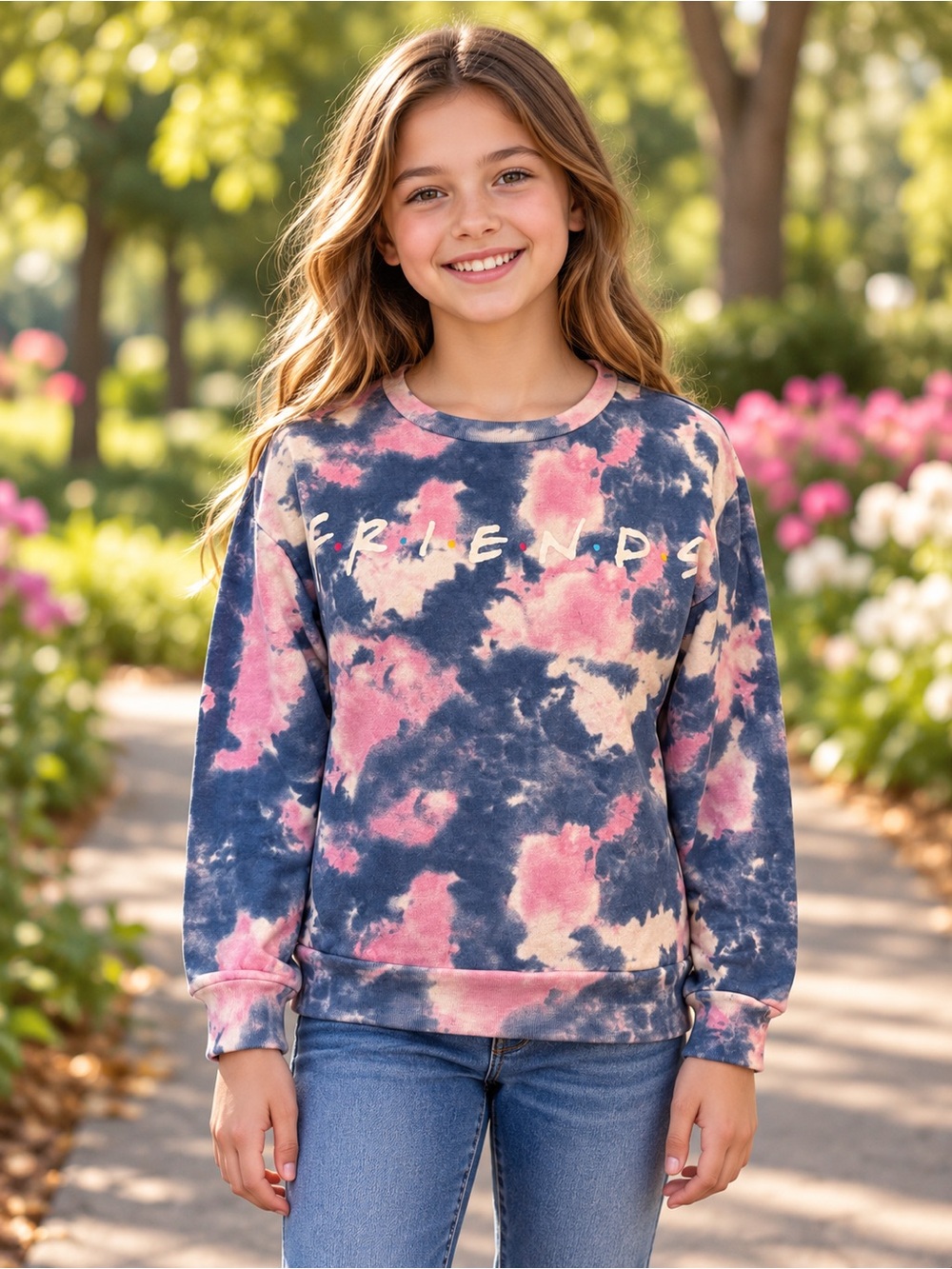 Tie Dye Friends Sweatshirt Juniors Size Large